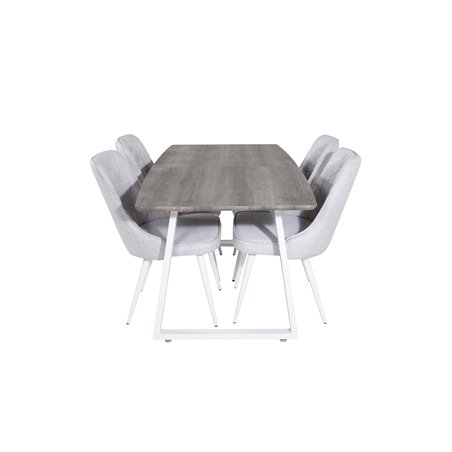 Inca Extentiontable - grey "oak"  / white Legs, Velvet Deluxe Dining Chair - White Legs - Light Grey Fabric_4