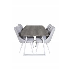 Inca Extentiontable - grey "oak"  / white Legs, Velvet Deluxe Dining Chair - White Legs - Light Grey Fabric_4