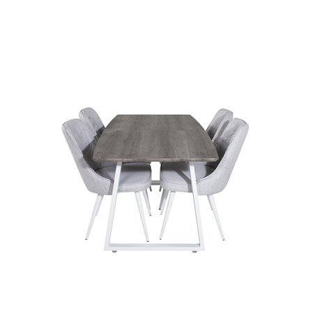 Inca Extentiontable - grey "oak"  / white Legs, Velvet Deluxe Dining Chair - White Legs - Light Grey Fabric_4