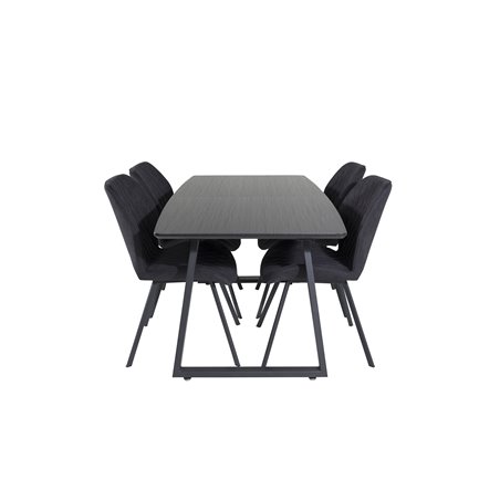 Inca Extentiontable - Black top / black Legs, Gemma  Dining Chair - Black Legs - Black Fabric_4