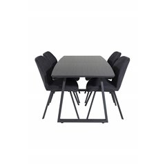 Inca Extentiontable - Black top / black Legs, Gemma  Dining Chair - Black Legs - Black Fabric_4