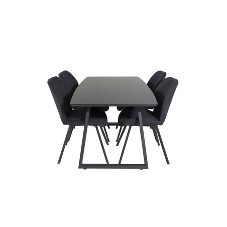 Inca Extentiontable - Black top / black Legs, Gemma  Dining Chair - Black Legs - Black Fabric_4