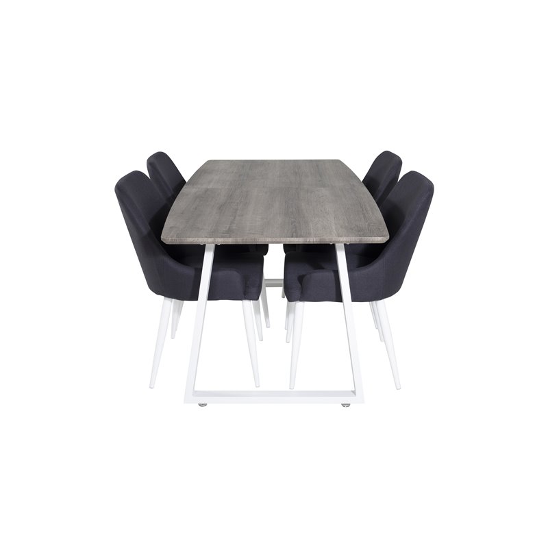 Inca Extentiontable - grey "oak"  / white Legs, Plaza Dining Chair - White Legs - Black Fabric_4