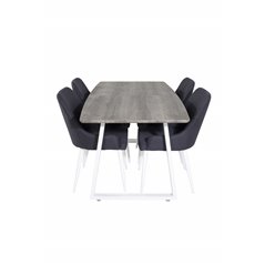 Inca Extentiontable - grey "oak"  / white Legs, Plaza Dining Chair - White Legs - Black Fabric_4