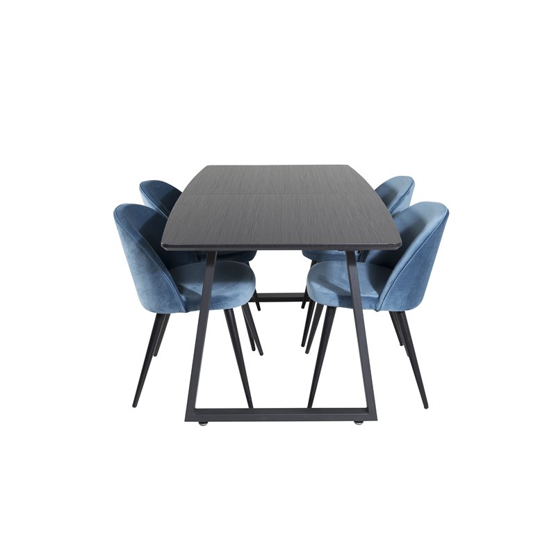 Inca Extentiontable - Musta toppi / mustat jalat, Velvet ruokatuoli - Blue / musta_4