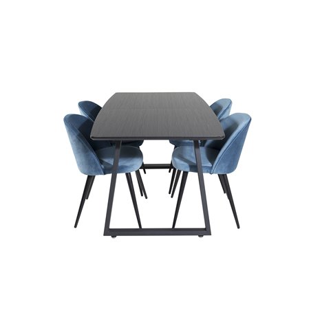 Inca Extentiontable - Black top / black Legs, Velvet Dining Chair - Blue / Black_4