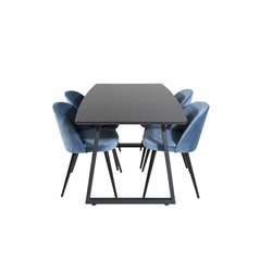 Inca Extentiontable - Musta toppi / mustat jalat, Velvet ruokatuoli - Blue / musta_4