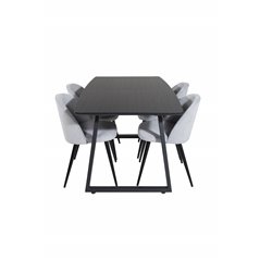 Inca Extentiontable - Black top / black Legs, Velvet Dining Chair Corduroy - Light Grey / Black_4