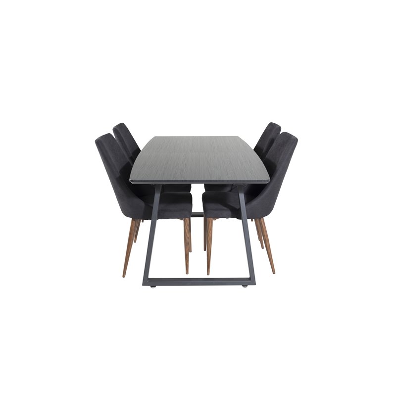 Inca Extentiontable - Black top / black Legs, Leone Dining Chair - Walnut legs - Black Fabric_4