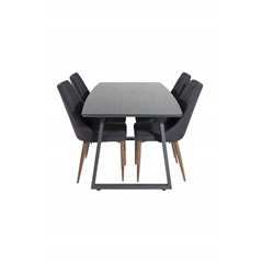 Inca Extentiontable - Black top / black Legs, Leone Dining Chair - Walnut legs - Black Fabric_4