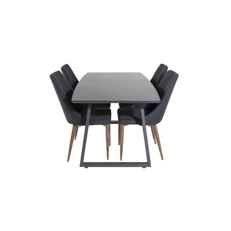 Inca Extentiontable - Black top / black Legs, Leone Dining Chair - Walnut legs - Black Fabric_4