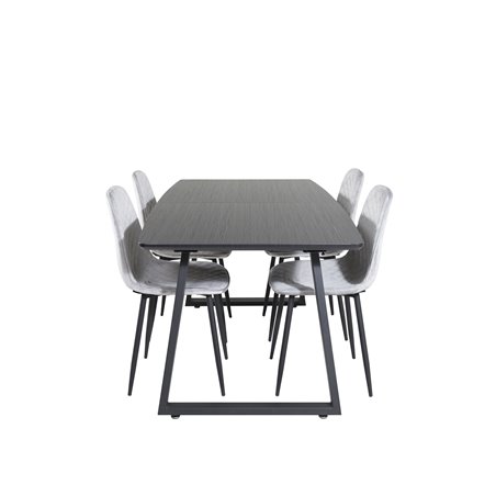 Inca Extentiontable - Black top / black Legs, Polar Diamond Dining Chair - Black Legs - Grey Velvet_4