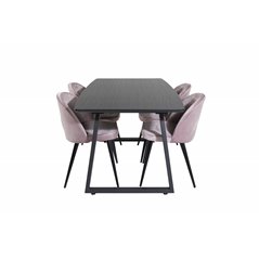 Inca Extentiontable - Black top / black Legs, Velvet Dining Chair - Pink / Black_4