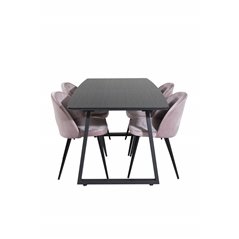 Inca Extentiontable - Musta toppi / mustat jalat, Velvet ruokatuoli - Pink / musta_4