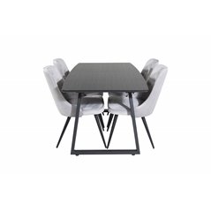 Inca Extentiontable - Black top / black Legs, Velvet Deluxe Dining Chair - Light Grey / Black_4