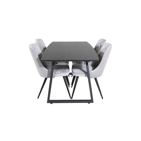 Inca Extentiontable - Black top / black Legs, Velvet Deluxe Dining Chair - Light Grey / Black_4