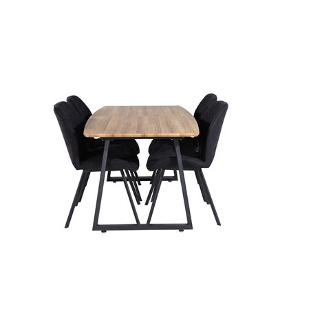 Inca Dining Table - 160/200*85*H75 - Oak / Black, Gemma  Dining Chair - Black Legs - Black Fabric_4