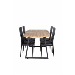 Inca Dining Table - 160/200*85*H75 - Oak / Black, Slim High Back Dining Chair - Black Legs - Black PU_4