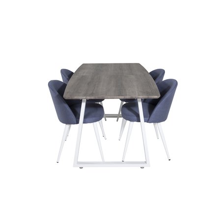 Inca Extentiontable - harmaa "tammi" / valkoinen Jalat, Velvet Dining Chiar - Valkoiset jalat - Blue Kangas_4