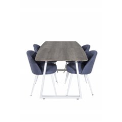 Inca Extentiontable - grey "oak"  / white Legs, Velvet Dining Chiar - White  legs - Blue Fabric_4