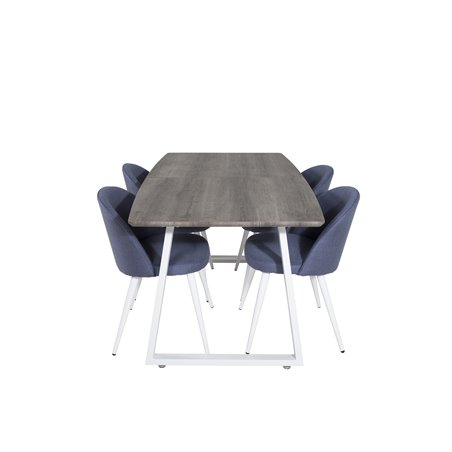 Inca Extentiontable - grey "oak"  / white Legs, Velvet Dining Chiar - White  legs - Blue Fabric_4