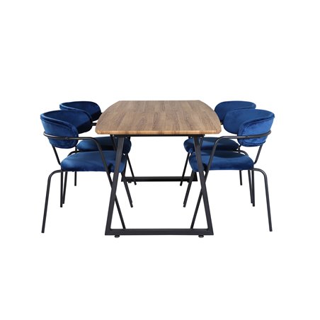 Inca Dining Table - 160/200*85*H75 - Oak / Black, Arrow armchair - Black Legs - Blue Velvet_4