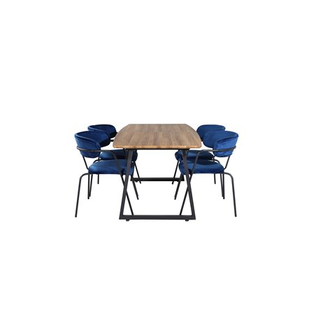 Inca Dining Table - 160/200*85*H75 - Oak / Black, Arrow armchair - Black Legs - Blue Velvet_4