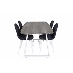 Inca Extentiontable - grey "oak"  / white Legs, Polar Dining Chair - White Legs - Black Fabric_4