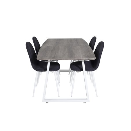 Inca Extentiontable - grey "oak"  / white Legs, Polar Dining Chair - White Legs - Black Fabric_4