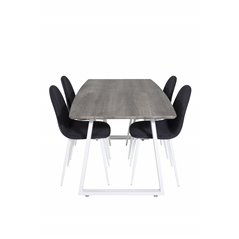 Inca Extentiontable - grey "oak"  / white Legs, Polar Dining Chair - White Legs - Black Fabric_4