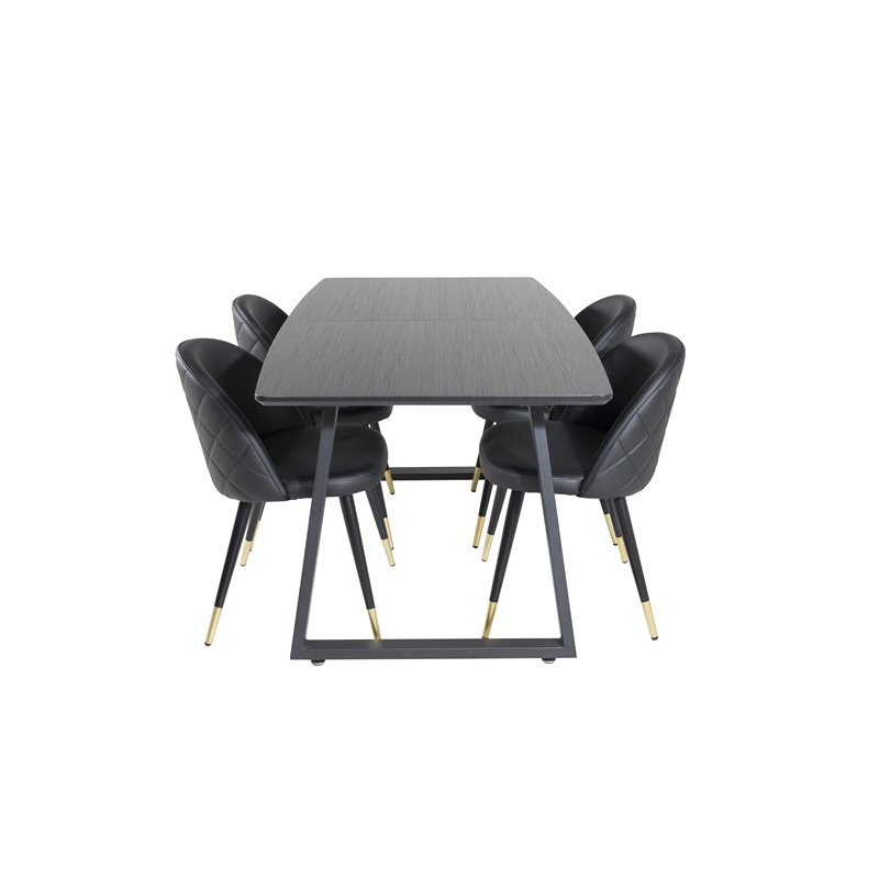 Inca Extentiontable - Black top / black Legs, Velvet Dining Chair w, Stiches - PU - Black / Black_4