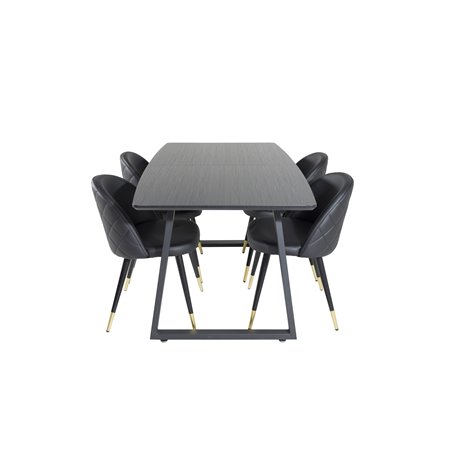 Inca Extentiontable - Black top / black Legs, Velvet Dining Chair w, Stiches - PU - Black / Black_4