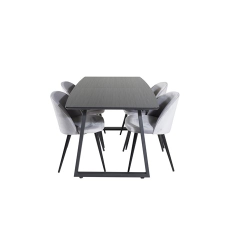 Inca Extentiontable - Black top / black Legs, Velvet Dining Chair - Light Grey / Black_4