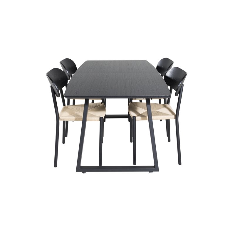 Inca Extentiontable - Black top / black Legs, Polly Dining Chair - Nature / Black_4