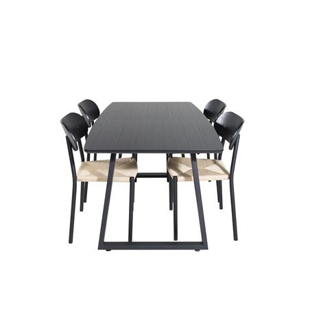 Inca Extentiontable - Black top / black Legs, Polly Dining Chair - Nature / Black_4