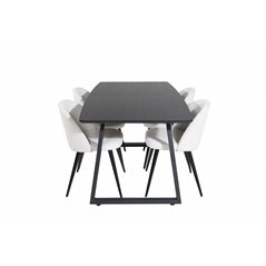 Inca Extentiontable - Black top / black Legs, Velvet Dining Chair Corduroy - Beige / Black_4