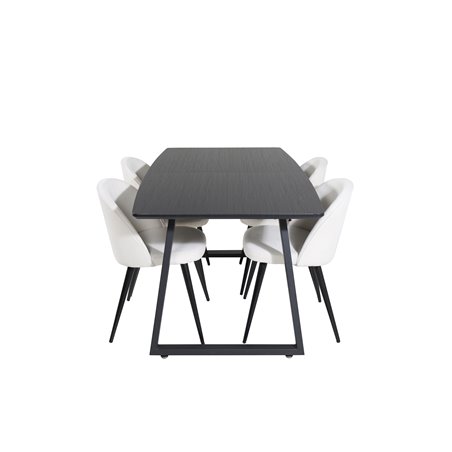 Inca Extentiontable - Black top / black Legs, Velvet Dining Chair Corduroy - Beige / Black_4