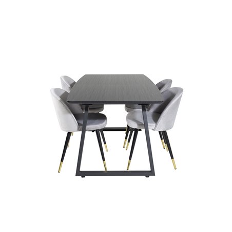 Inca Extentiontable - Black top / black Legs, Velvet Dining Chair Brass - Light Grey / Black_4