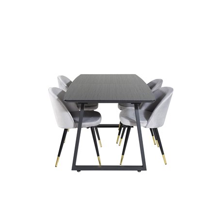 Inca Extentiontable - Black top / black Legs, Velvet Dining Chair Brass - Light Grey / Black_4