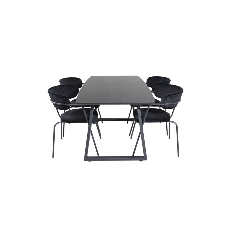 Inca Extentiontable - Musta toppi / mustat jalat, Arrow-nojatuoli - Mustat jalat - Black Velvet_4