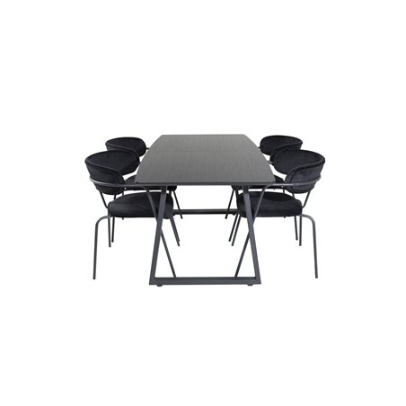 Inca Extentiontable - Black top / black Legs, Arrow armchair - Black Legs - Black Velvet_4