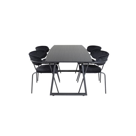 Inca Extentiontable - Musta toppi / mustat jalat, Arrow-nojatuoli - Mustat jalat - Black Velvet_4