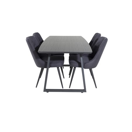 Inca Extentiontable - Black top / black Legs, Velvet Deluxe Dining Chair - Black Legs - Black Fabric_4