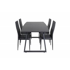 Inca Extentiontable - Black top / black Legs, Slim High Back Dining Chair - Black Legs - Black PU_4