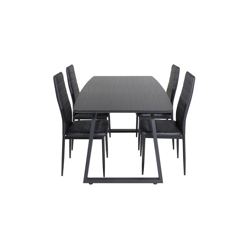 Inca Extentiontable - Black top / black Legs, Slim High Back Dining Chair - Black Legs - Black PU_4