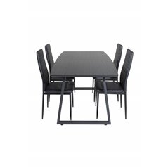 Inca Extentiontable - Black top / black Legs, Slim High Back Dining Chair - Black Legs - Black PU_4