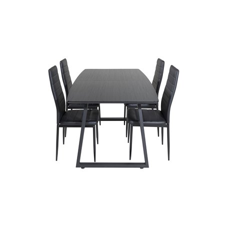 Inca Extentiontable - Black top / black Legs, Slim High Back Dining Chair - Black Legs - Black PU_4