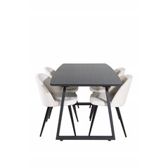 Inca Extentiontable - Musta toppi / mustat jalat, Velvet ruokatuoli - beige / musta_4