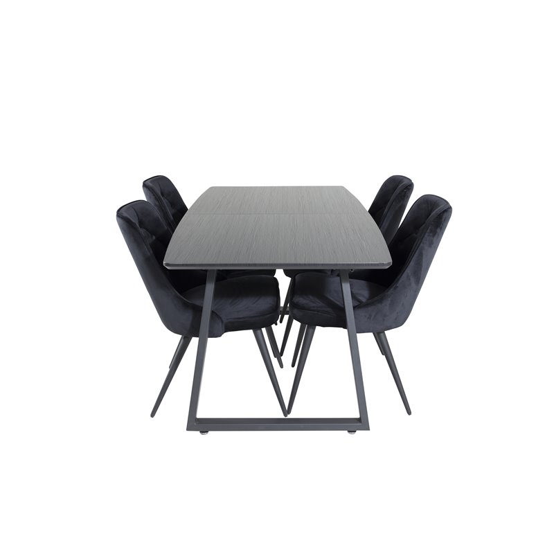 Inca Extentiontable - Black top / black Legs, Velvet Deluxe Dining Chair - Black / Black_4