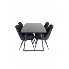 Inca Extentiontable - Black top / black Legs, Velvet Deluxe Dining Chair - Black / Black_4